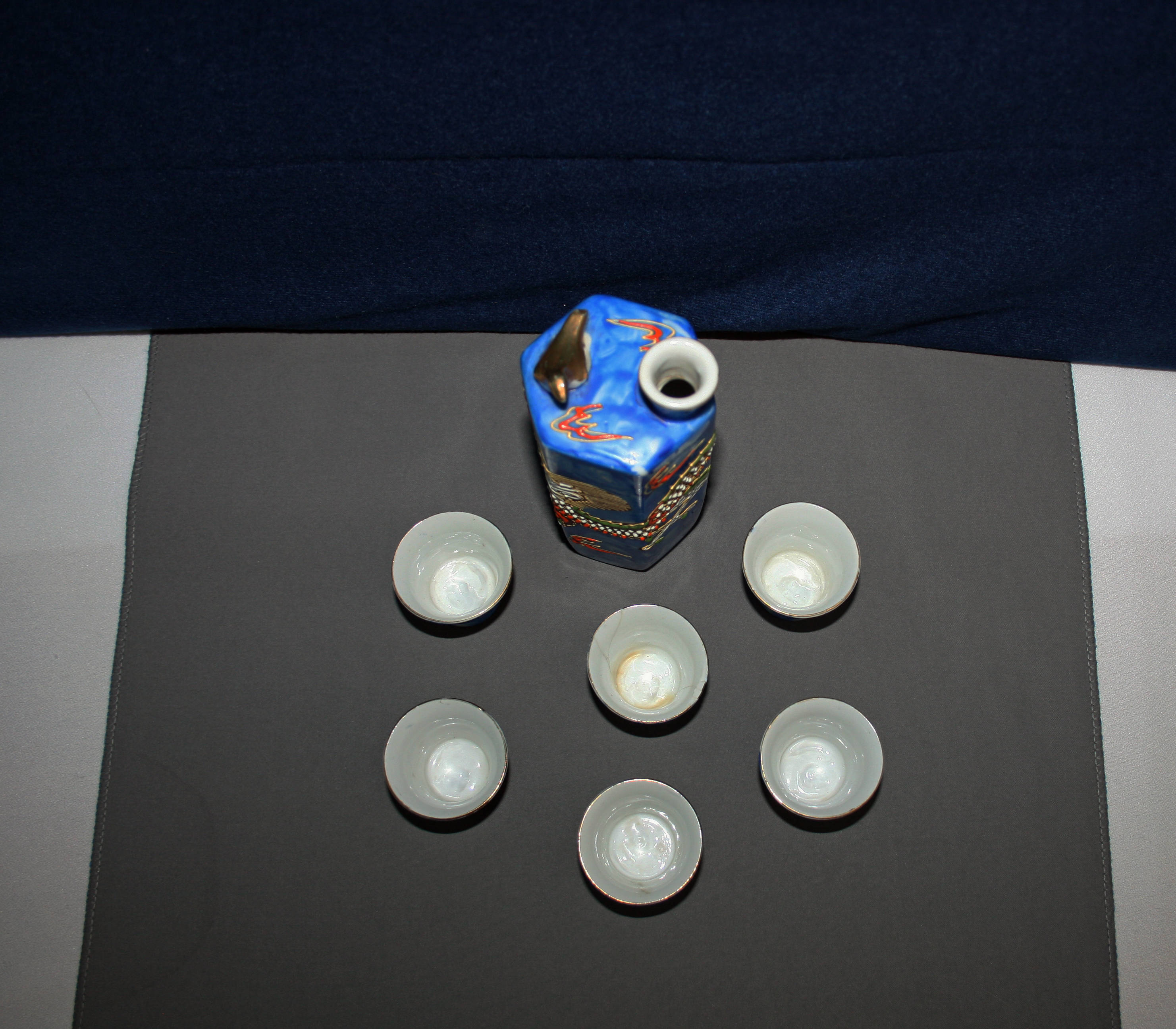 Vintage Dragonware Sake Set SATSUMA Geisha Lithophane Whistling Singing