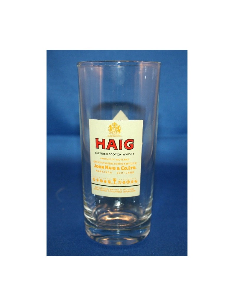 Vintage John Haig & Co. Ltd. Scotch Whiskey Tall Glass Reims Glass made in France image 1