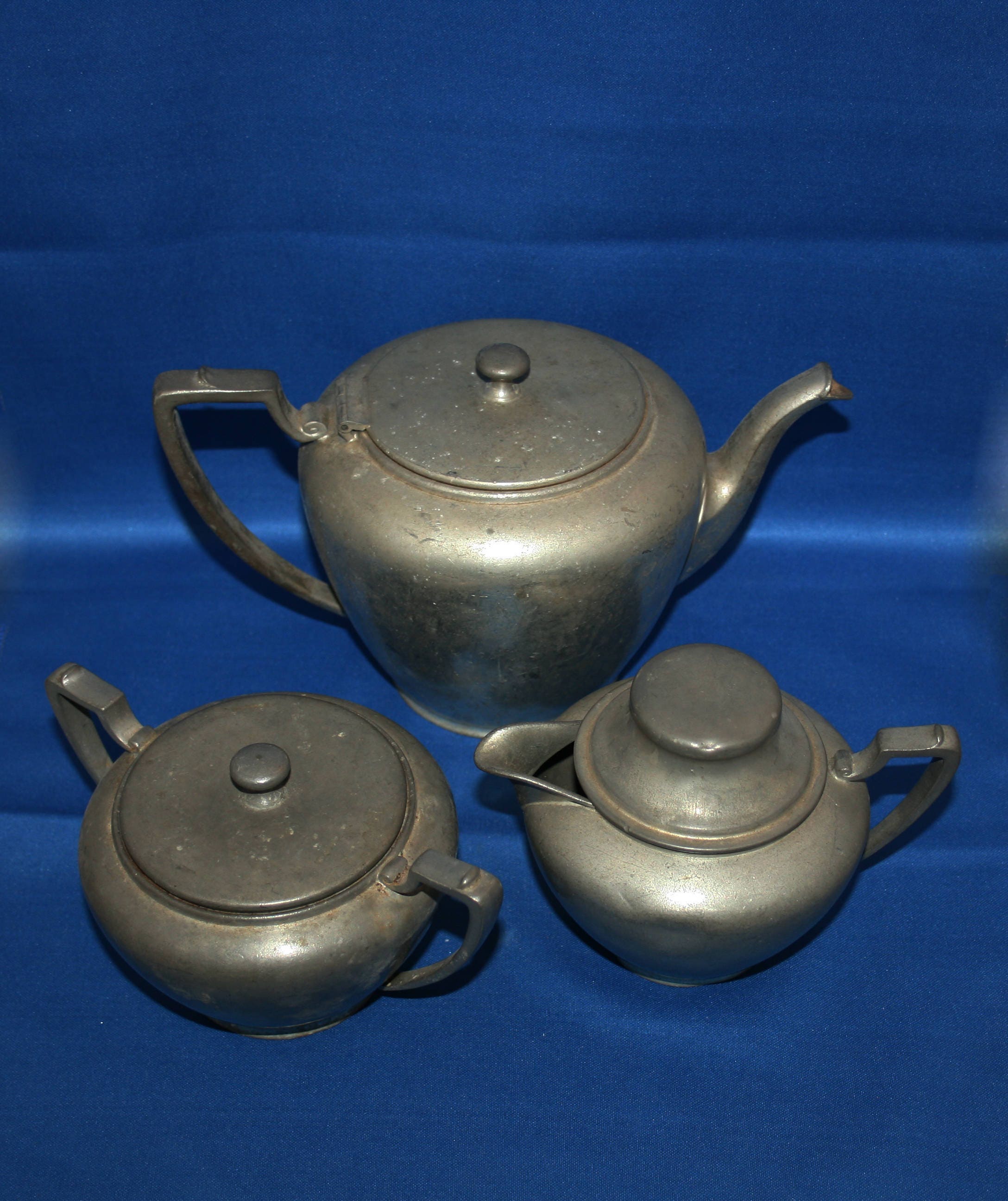 Rare Antique Wallace Pewter Coffee Set Teapot Creamer and Sugar Bowl
