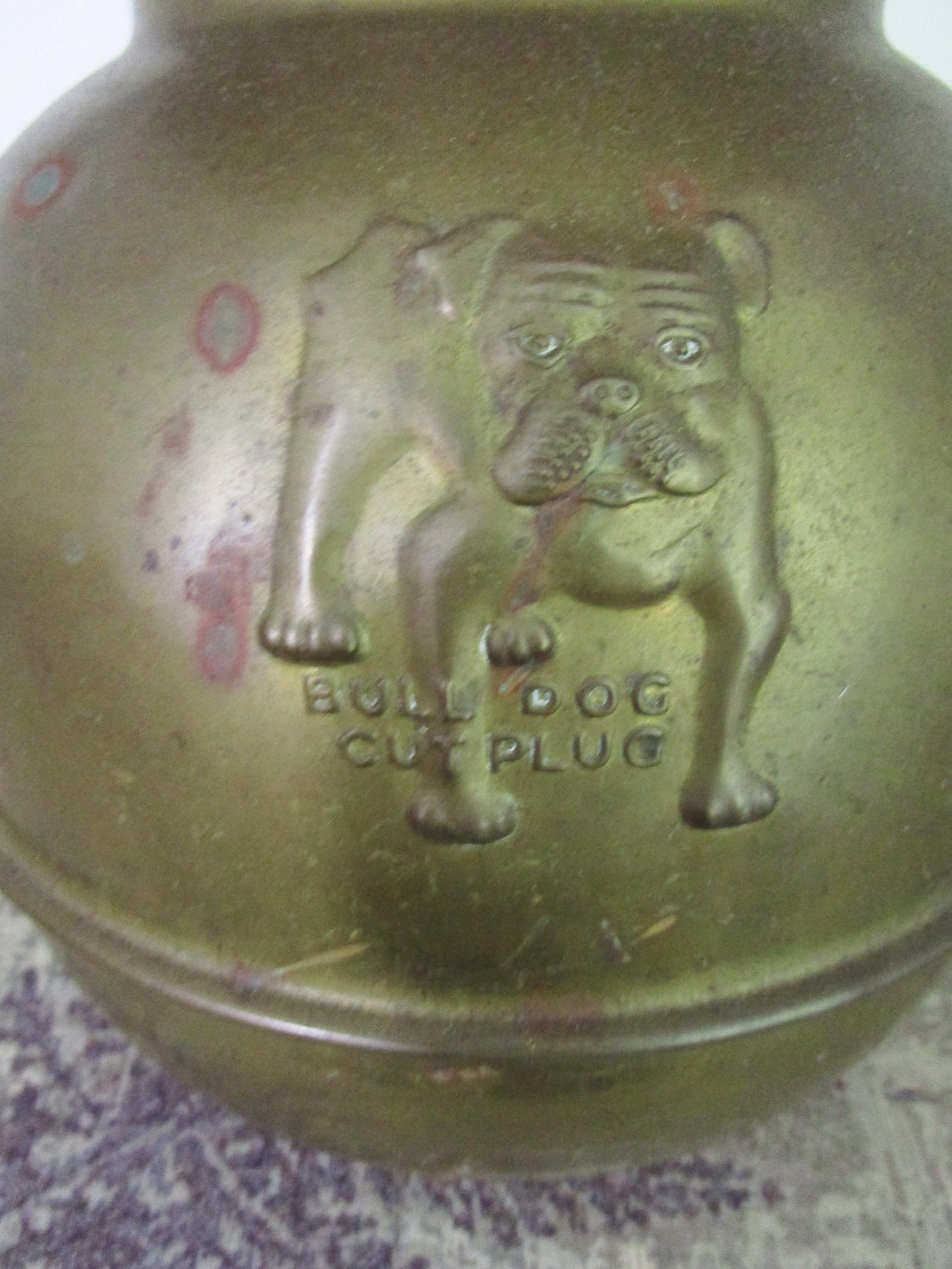 Antique Brass Bull Dog Cut Plug Tobacco Spittoon circa 1910 Saloon