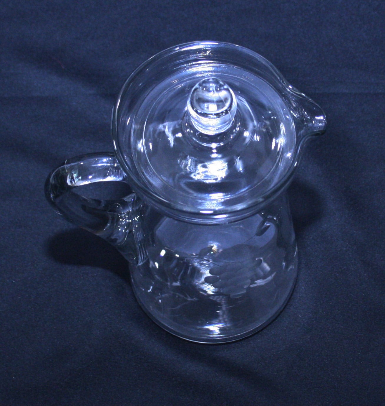 Vintage Small Clear Ribbed Glass Handled 6” Carafe Pitcher Creamer Lid  Chipped