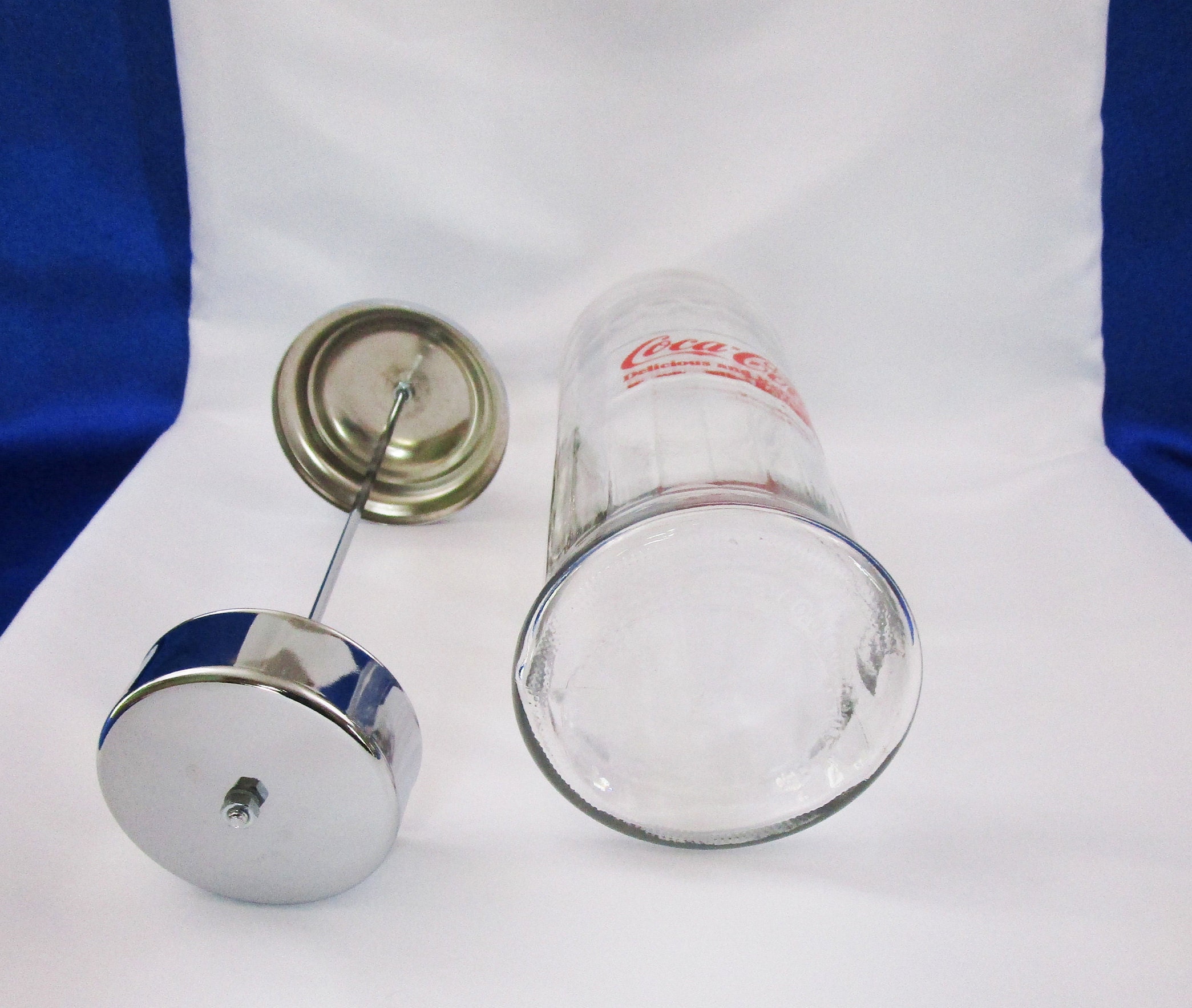 Vintage Coca Cola Straw Dispenser Glass & Chrome Large Coke Straw