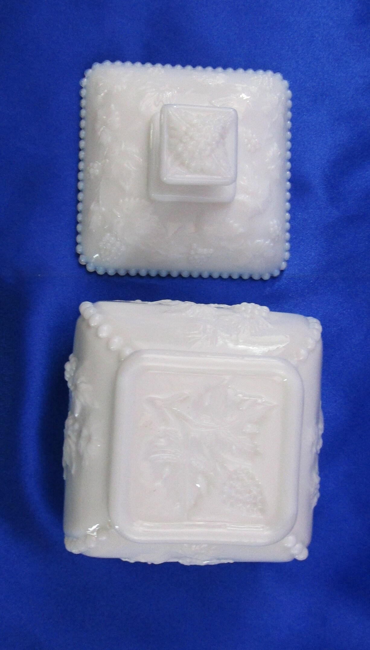 Vintage Square Puff Box with Lid Signed Westmoreland Milk Glass