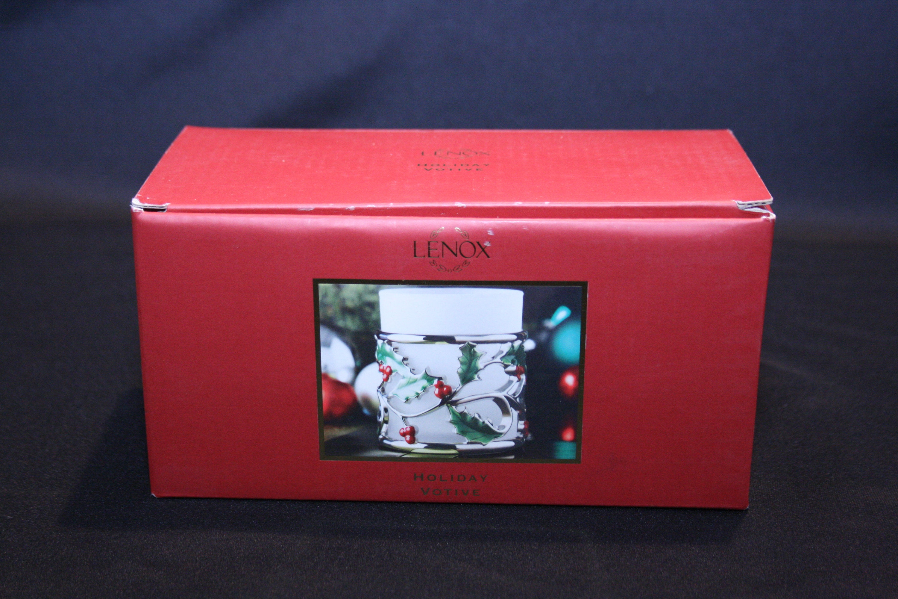 Vintage Lenox Holiday Votive Candle Set Silver Holly Leaf and Berries