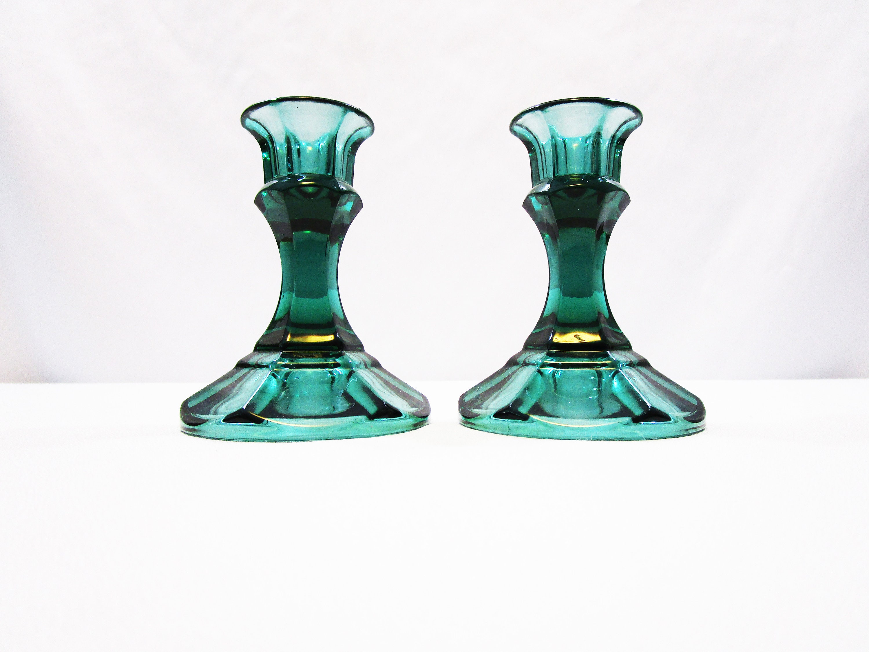 Vintage Emerald Green Candlesticks Holiday Candle Holders March Wedding