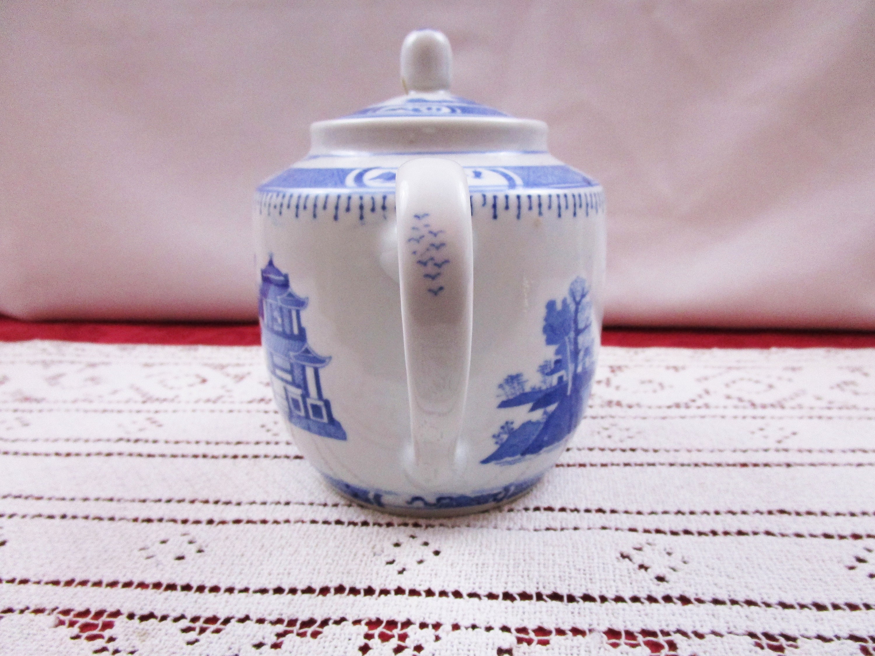 Vintage Oriental Teapot Blue and White Chinese Porcelain Tea Pot made in China Hand Painted Accents