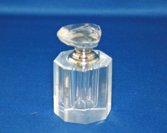 Vintage Oleg Cassini Perfume Bottle Signed 24% Lead Crystal Octagon Screw Stopper