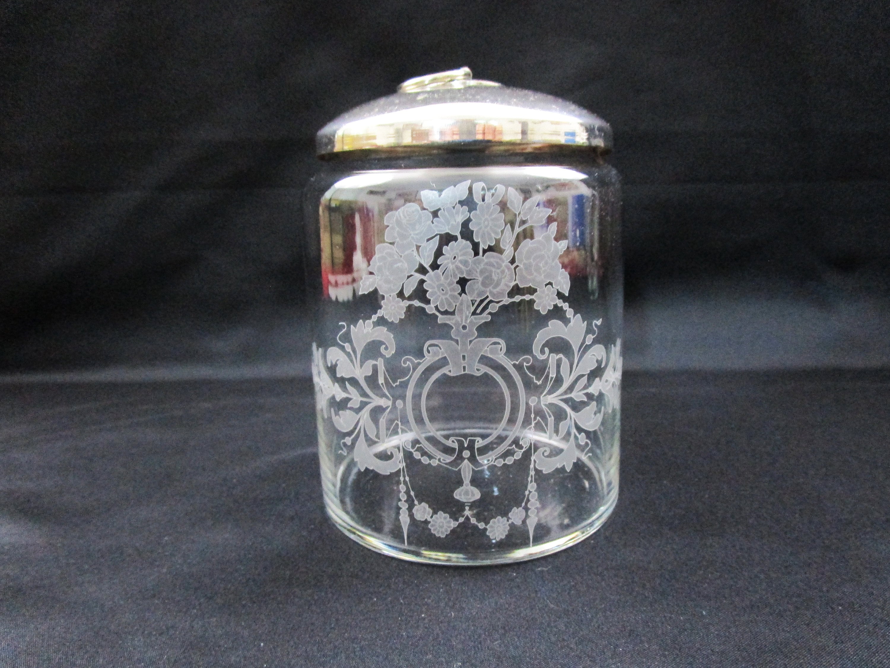 Vintage Shafford Etched Apothecary Glass Canister, Made in Portugal Jar