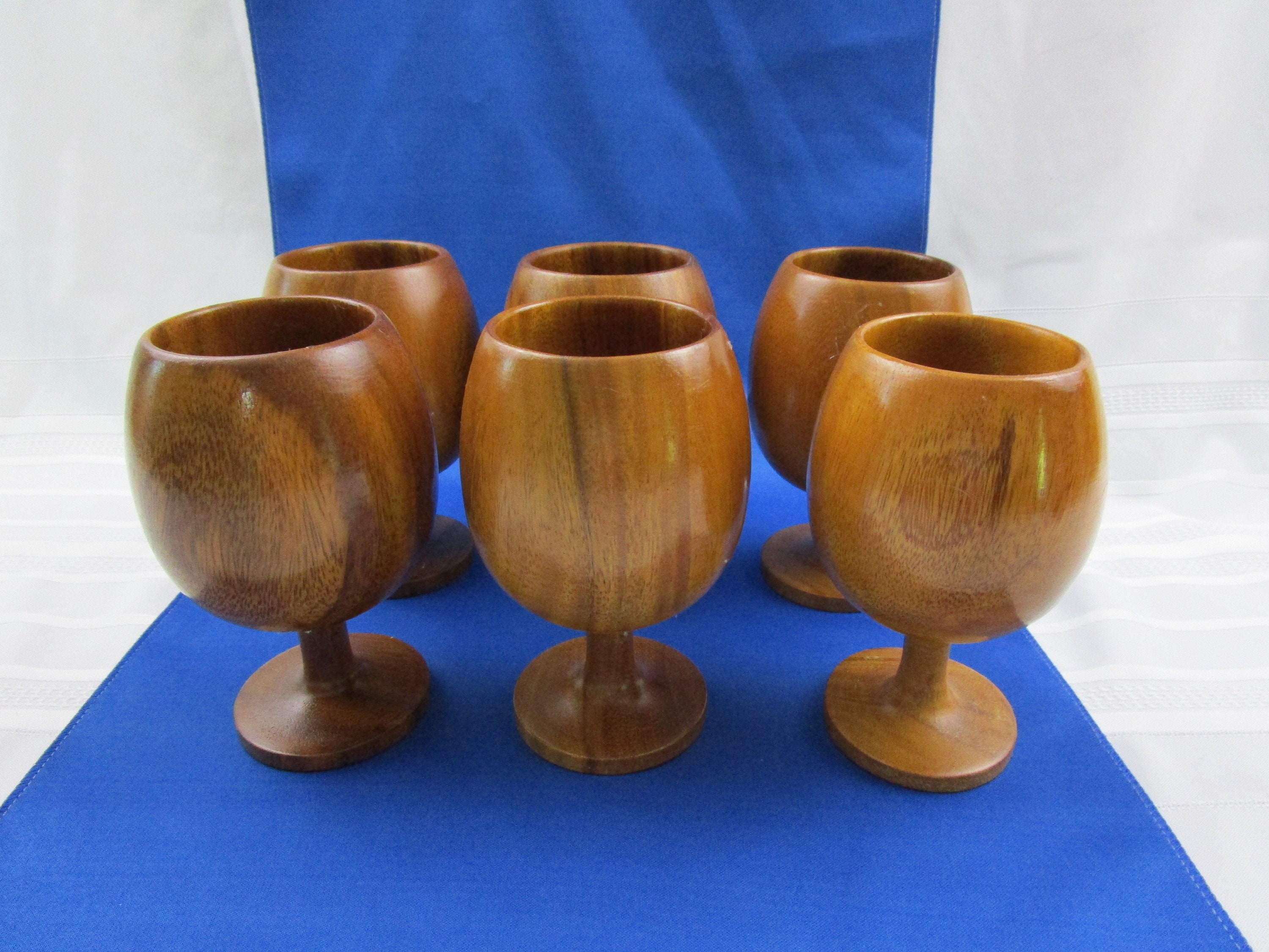 Unique Farmhouse Cottage Wine Goblet Glasses - Set of 6 - Woodwaves