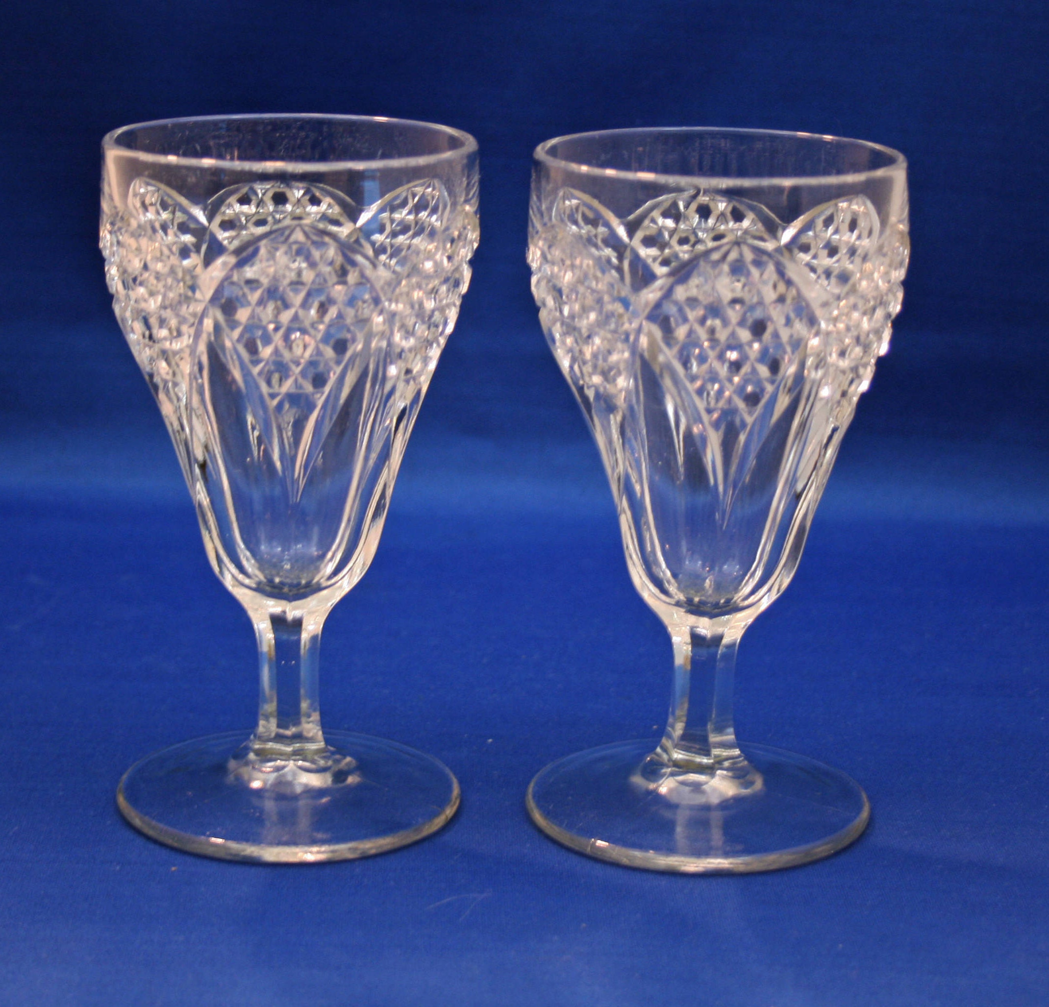 Antique Pair EAPG Fluted Wine Glasses Wine Goblets Stemware 