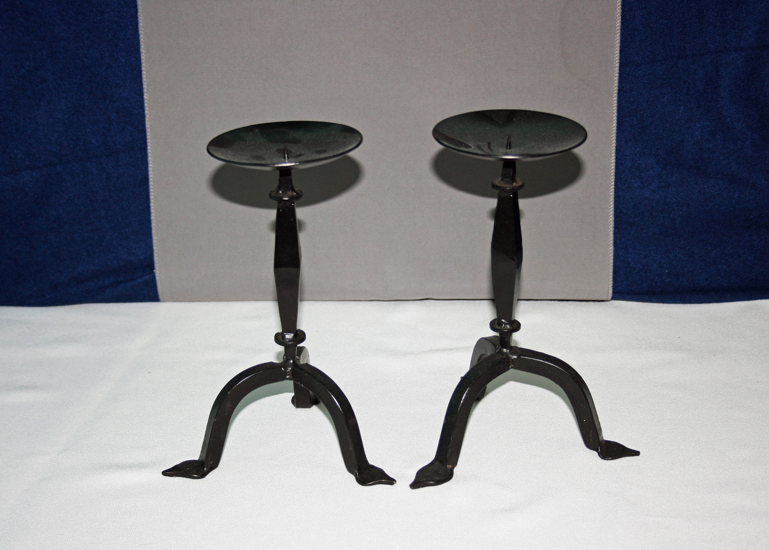 Pair Hand Wrought Iron TriFoot Tabletop Candlesticks Set of 2