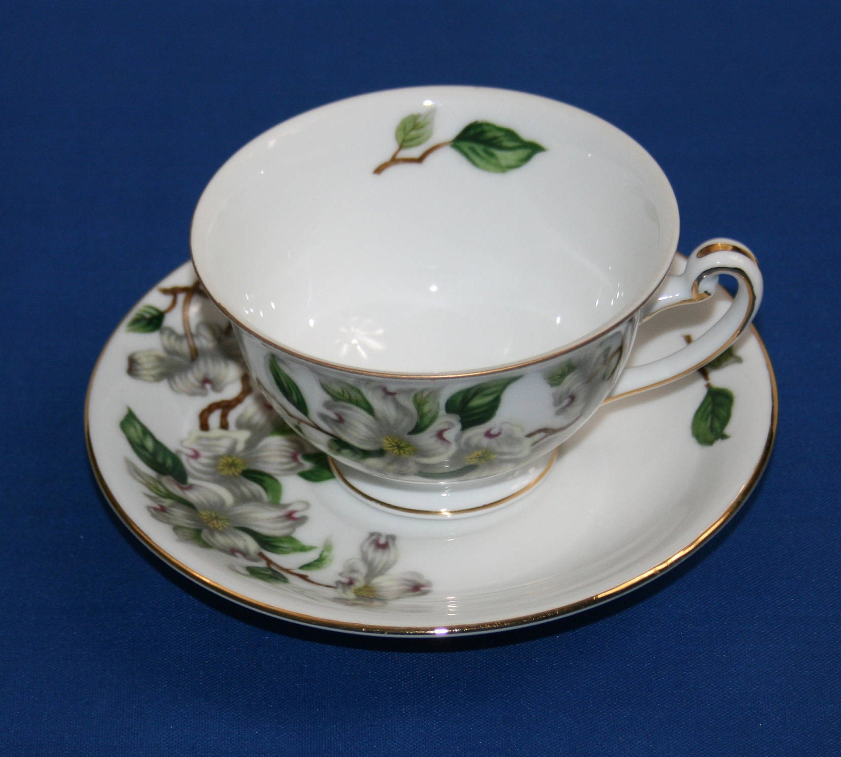 Vintage Rare Hira Geneva Teacup and Saucer White Dogwood Footed Tea Cup Fine China Made in Japan