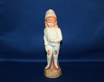 Antique German Boy Figurine 8 inch Bisque Germany #2513 / 29 1800's Ceramic Figure Knick Knack Hand Painted Collectible Vintage