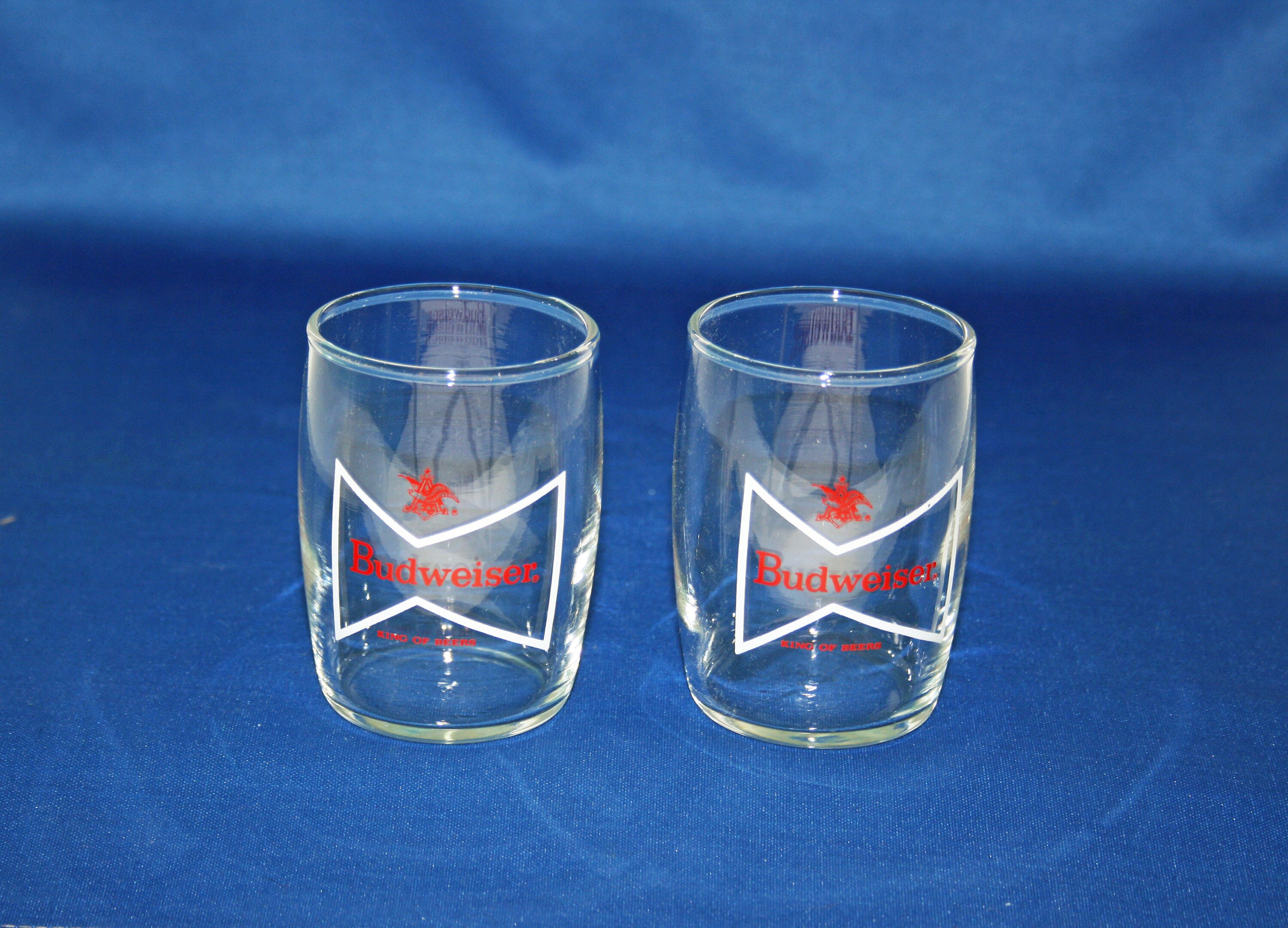 Vintage Pair Bow Tie Budweiser Beer Tasting Glasses King of Beers 2 Bow