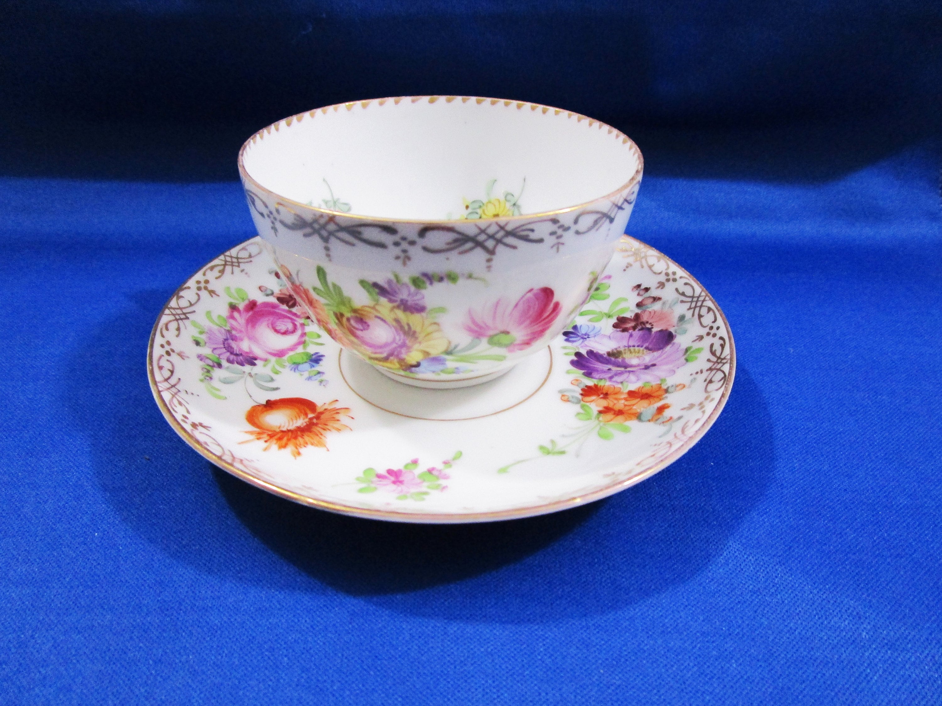 Antique Dresden Saxony Teacup & Saucer Hand Painted Tea Cup Floral