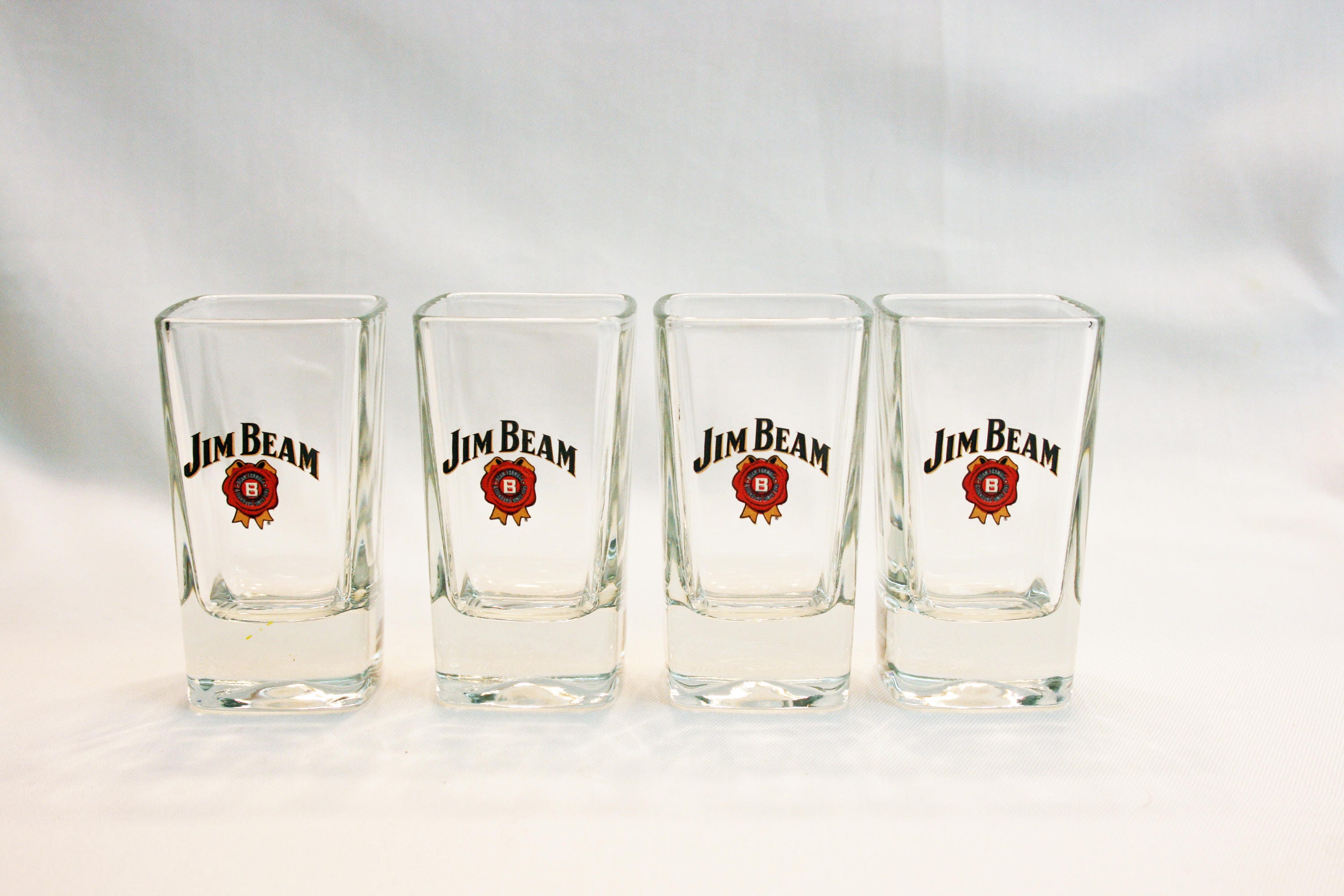 Set of Four Square Jim Beam Shot Glasses, Made in USA Whiskey Shot