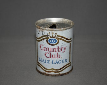 Vintage Country Club Malt Liquor Steel Can Pull Tab Opened & Empty Collectible Bar Memorabilia Barware Advertisement Breweriana 8 Fl Oz
