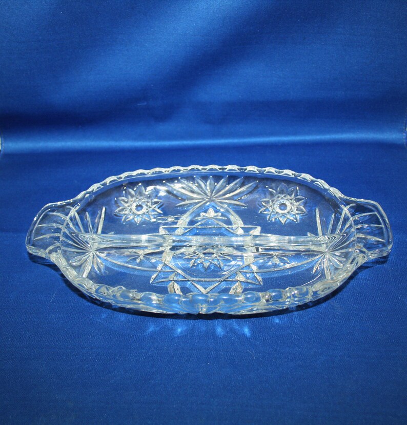 Vintage Relish Dish, Early American Prescut, Anchor Hocking, EAPC Star of David Pattern, Circa