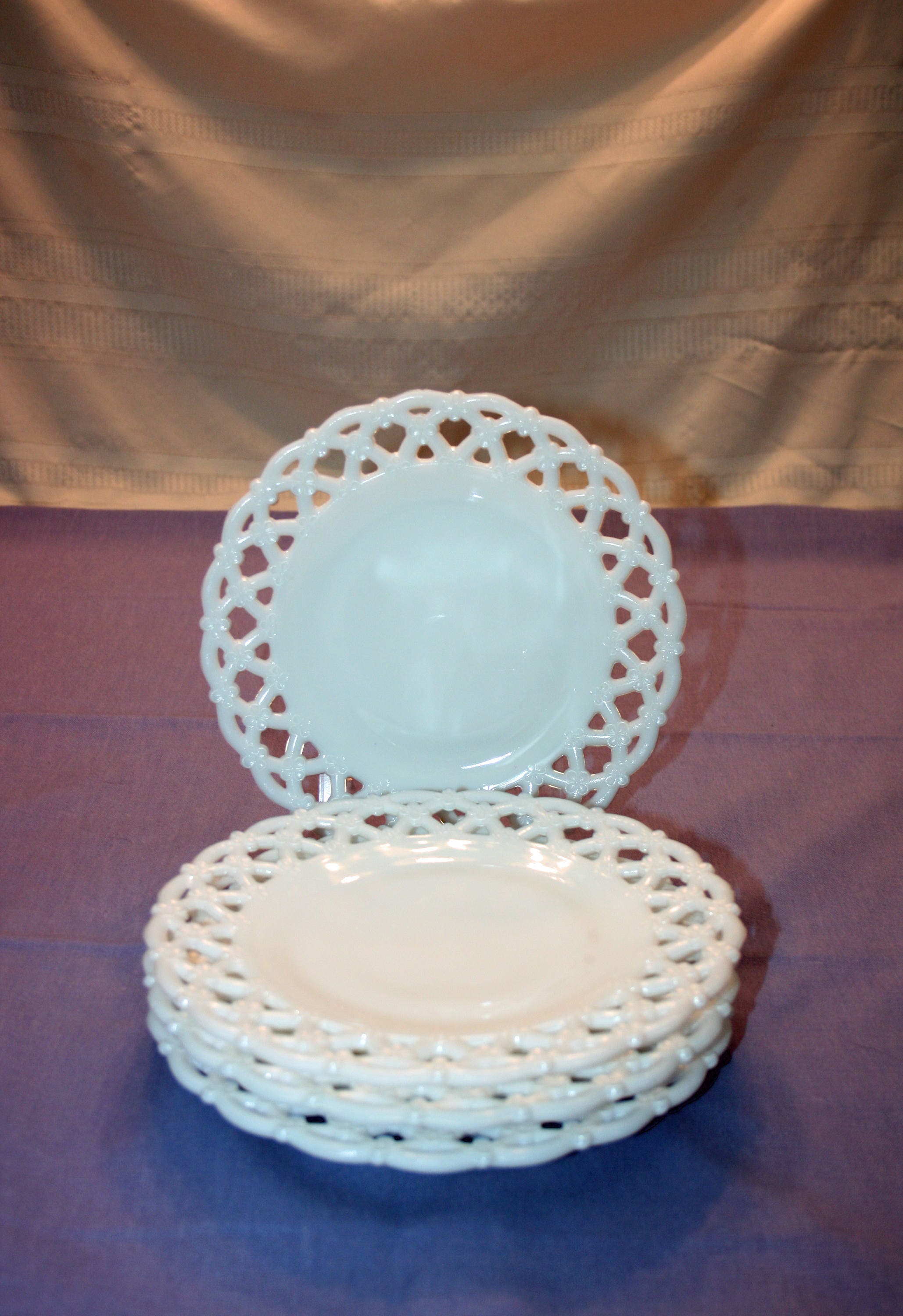Vintage Westmoreland Milk Glass Luncheon Plate Me Not pattern lattice reticulated plate