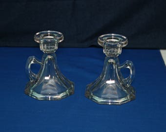 Antique L.E. Smith Glass Chamber Candlestick Set EAPG Pair  Colonial #221 Candle Holder Candlesticks Candle Holders