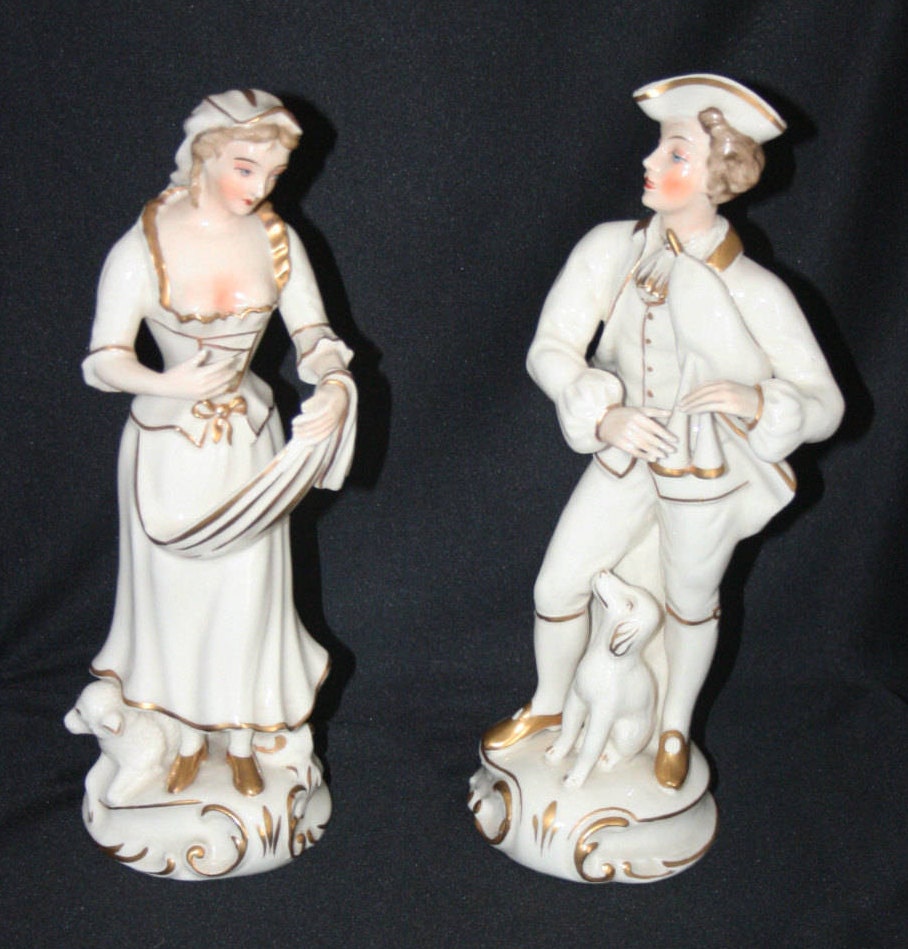 Antique Porcelain Figures 18th Century Colonial Man and Woman Figurine
