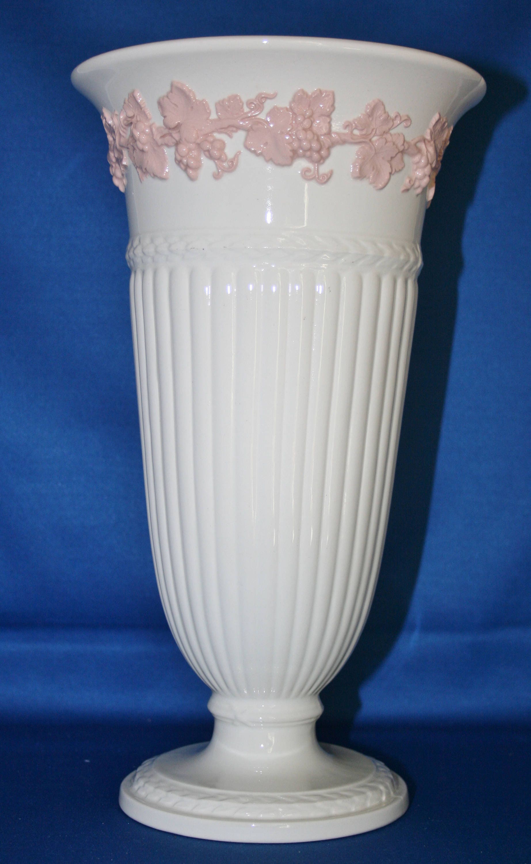 Vintage Flower Vase Wedgwood Queen’s Ware 11 Inch Vase Embossed Pink