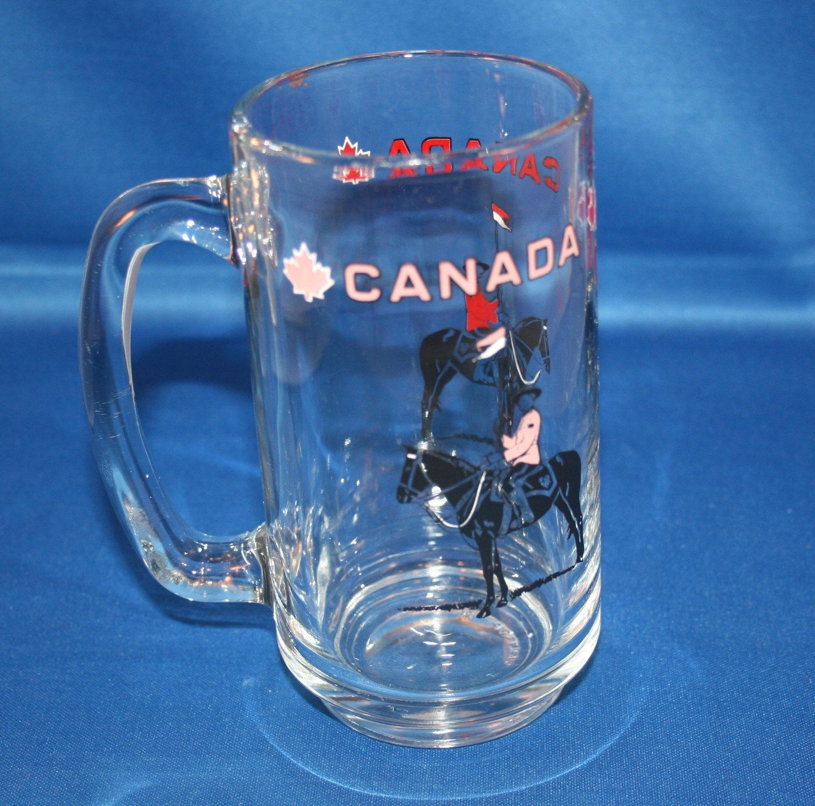 Vintage Canada Souvenir Glass Beer Mug with a Canadian Mounted Police