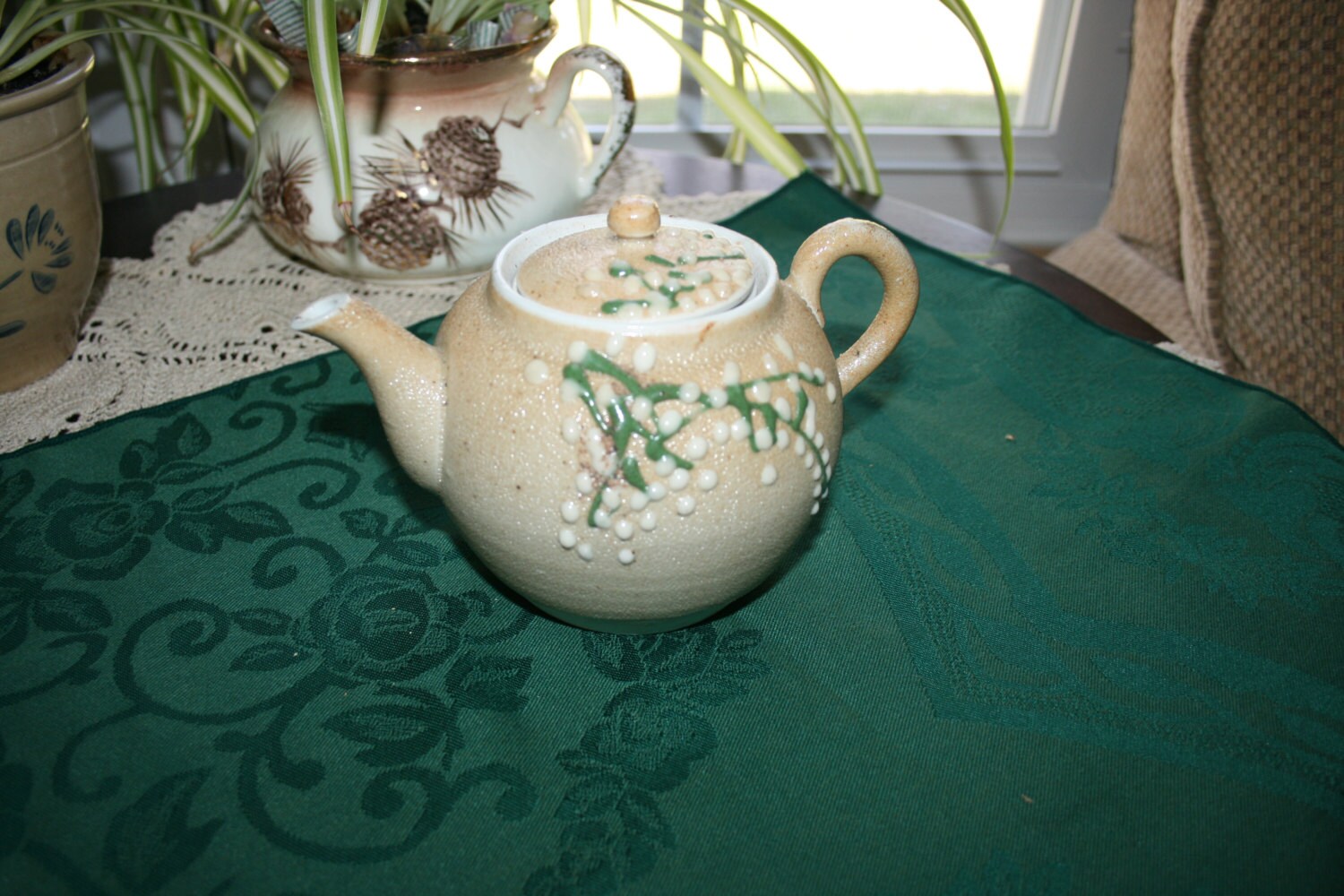 Vintage Hand Made Glazed Clay Teapot with Infuser Tea Pot