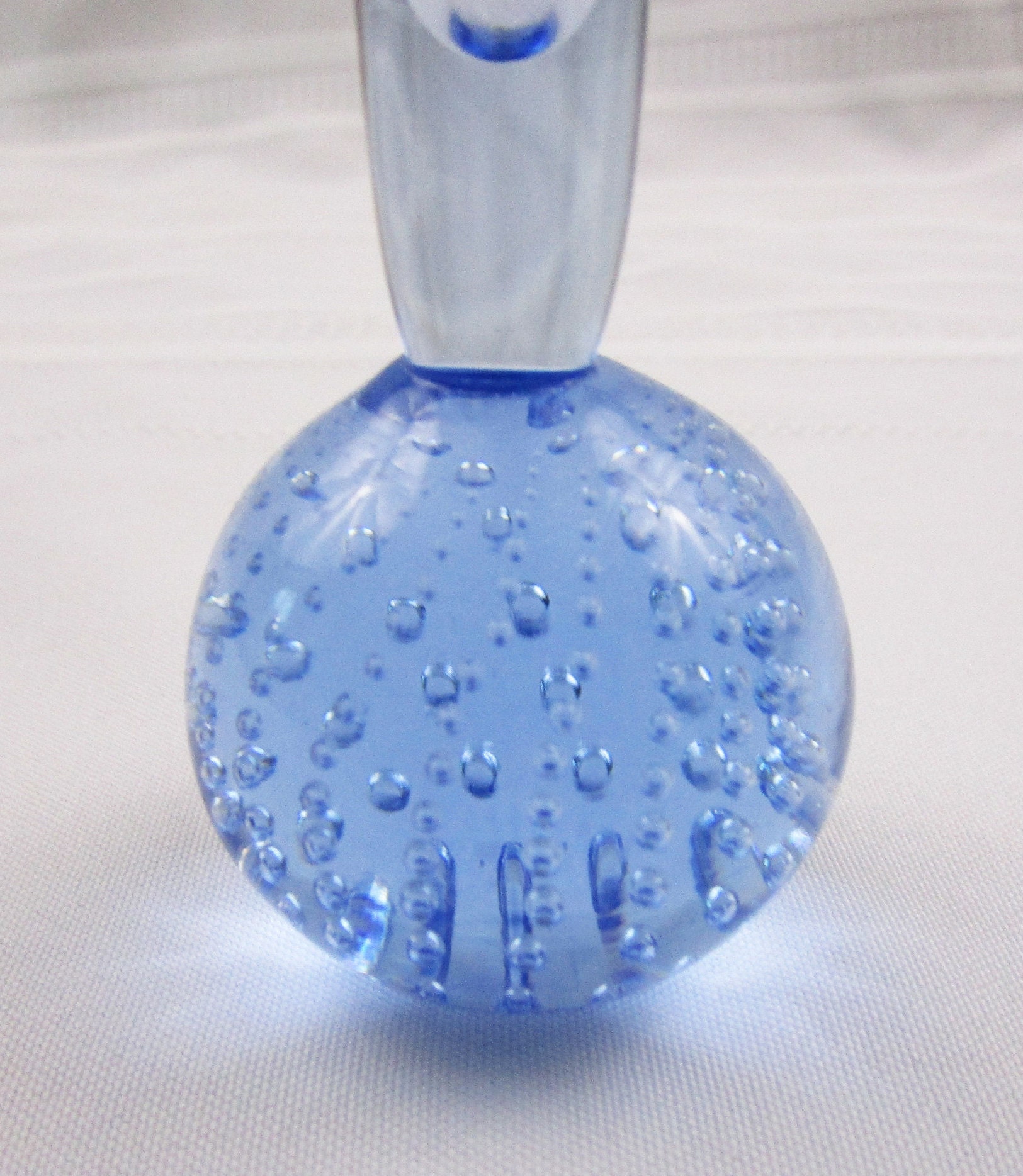 Vintage Bud Vase Handmade Blown Controlled Bubble Blue Art Glass Bud