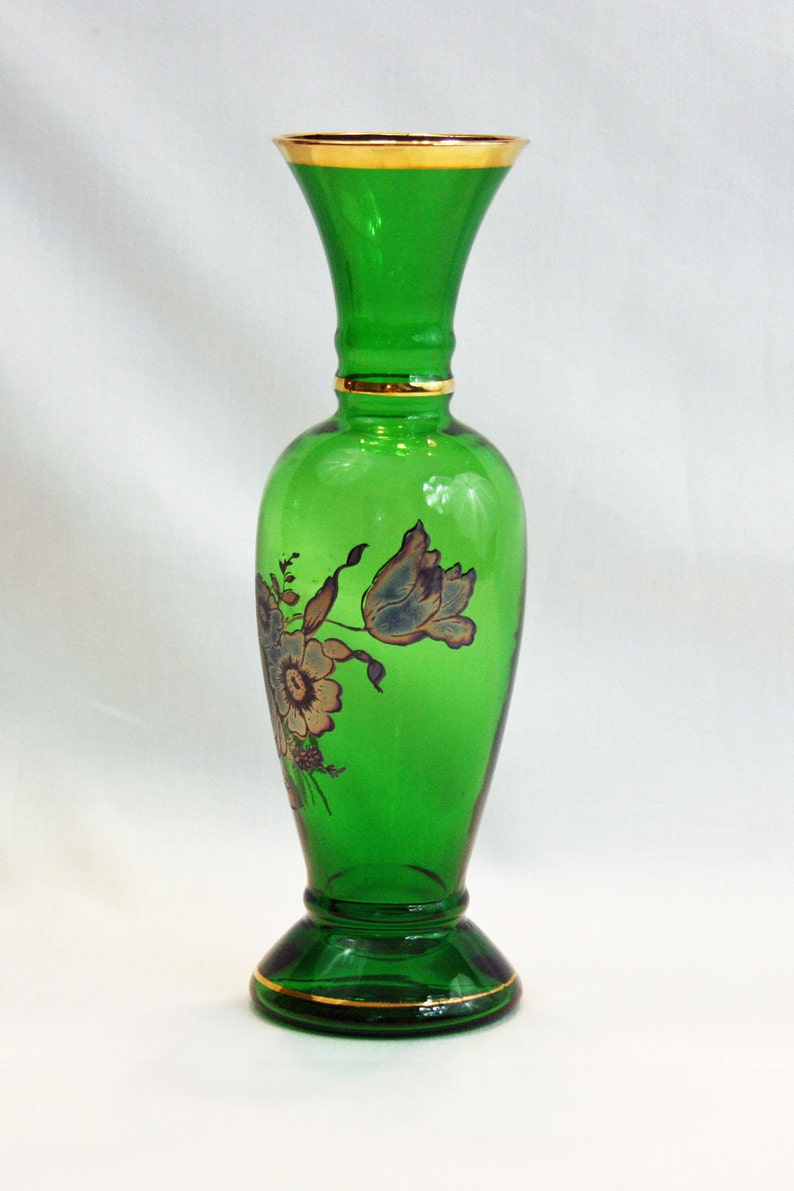 Vintage Lefton Emerald Green Glass Bud Vase Hand Blown With Etsy