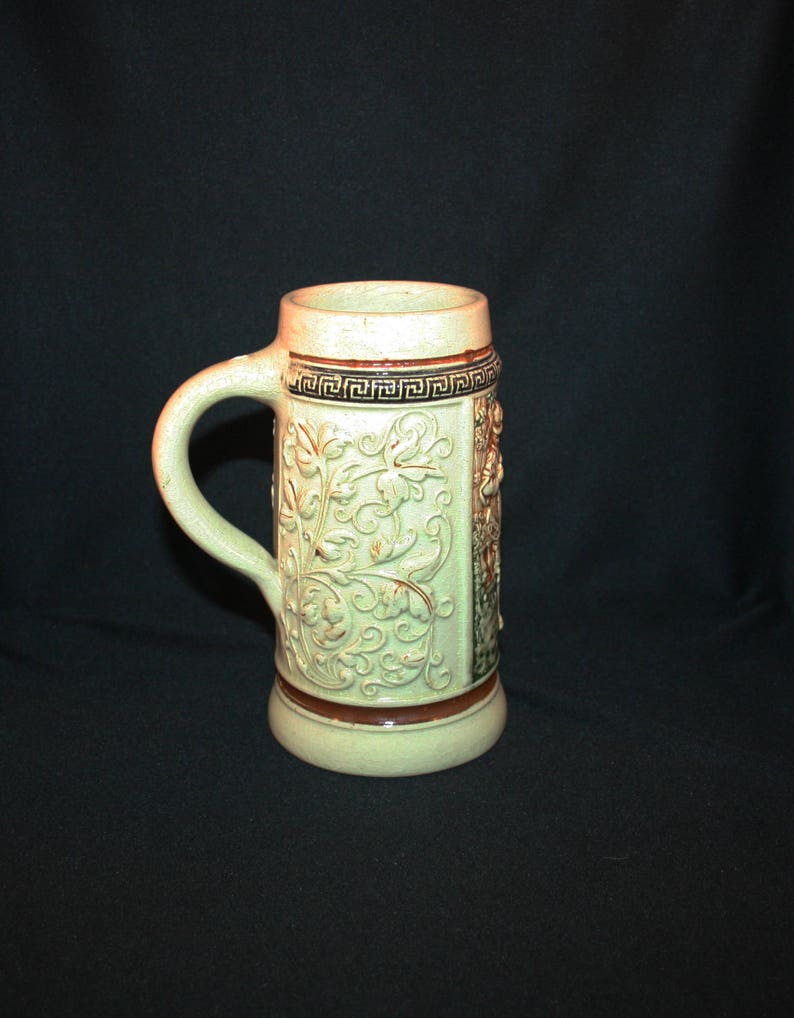 Antique German Stoneware Beer Stein Hand Painted Ale Tankard Stout Mug Germany Bar Collectible Barware Memorabilia Breweriana Advertisement image 7