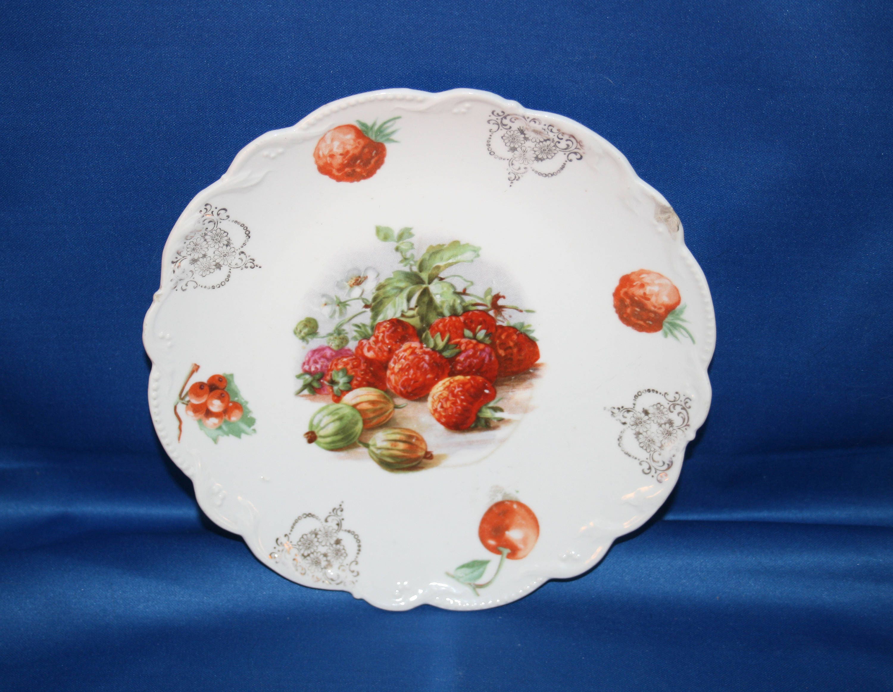 Antique Fruit Pattern Dessert Plate Made In Germany 1887 To 1949 Porcelain Embossed Salad Plate Dinner Plate German Cabinet Plate Charger