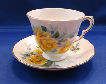 Vintage Queen Anne Bone China Tea Cup and Saucer Yellow Roses Pattern C178 Ridgway Potteries Made in England English Tea Party
