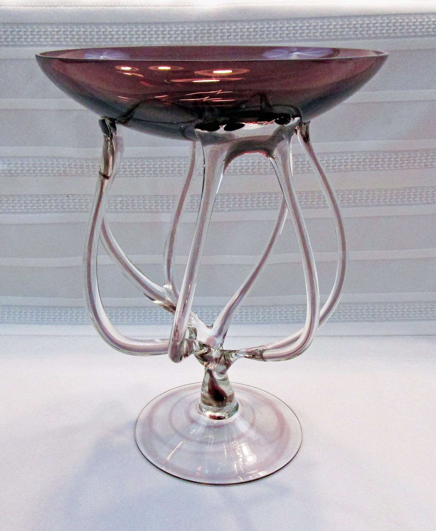 Vintage Amethyst Glass Pedestal Dish Bowl MAKORA Krosno Hand Blown