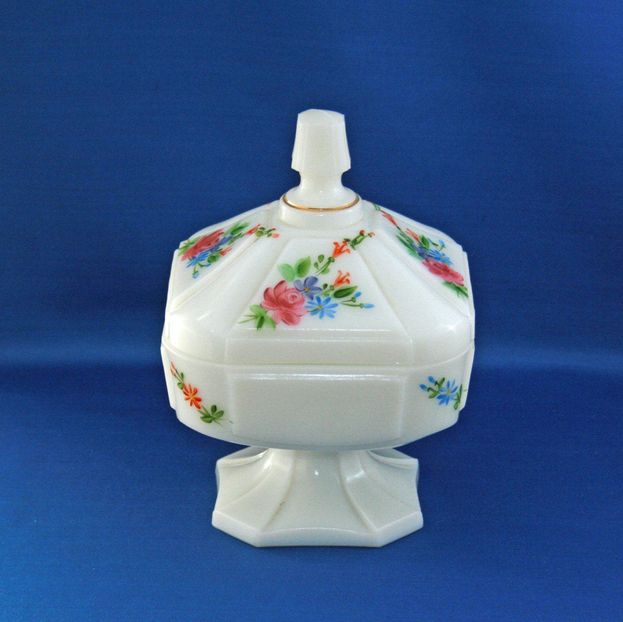 Vintage Fenton Art Glass Hand Painted Floral Decorations Milk