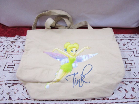 Vintage Disney Tink Tan Canvas Zippered Tote Bag,… - image 2