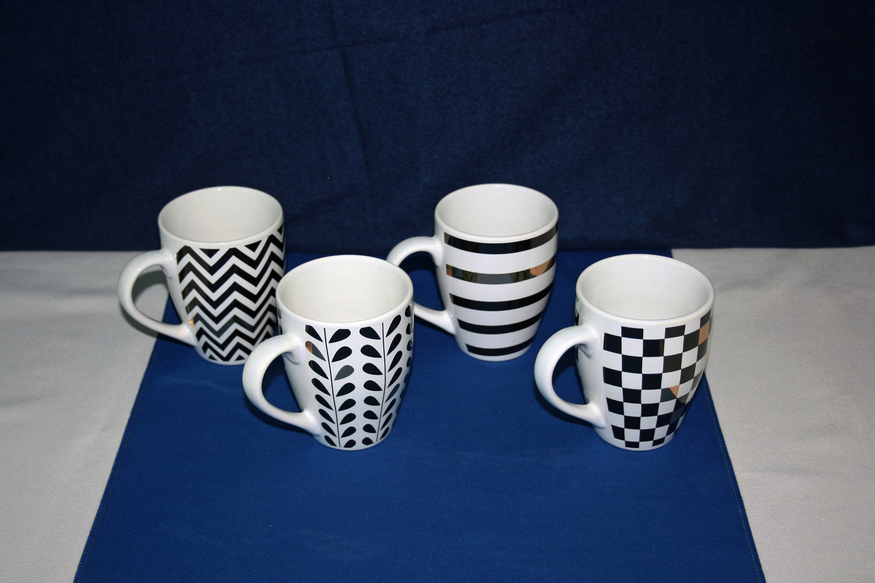 Vintage Coffee Mug Set Macy's Set of 4 New Old Stock Art Deco Black
