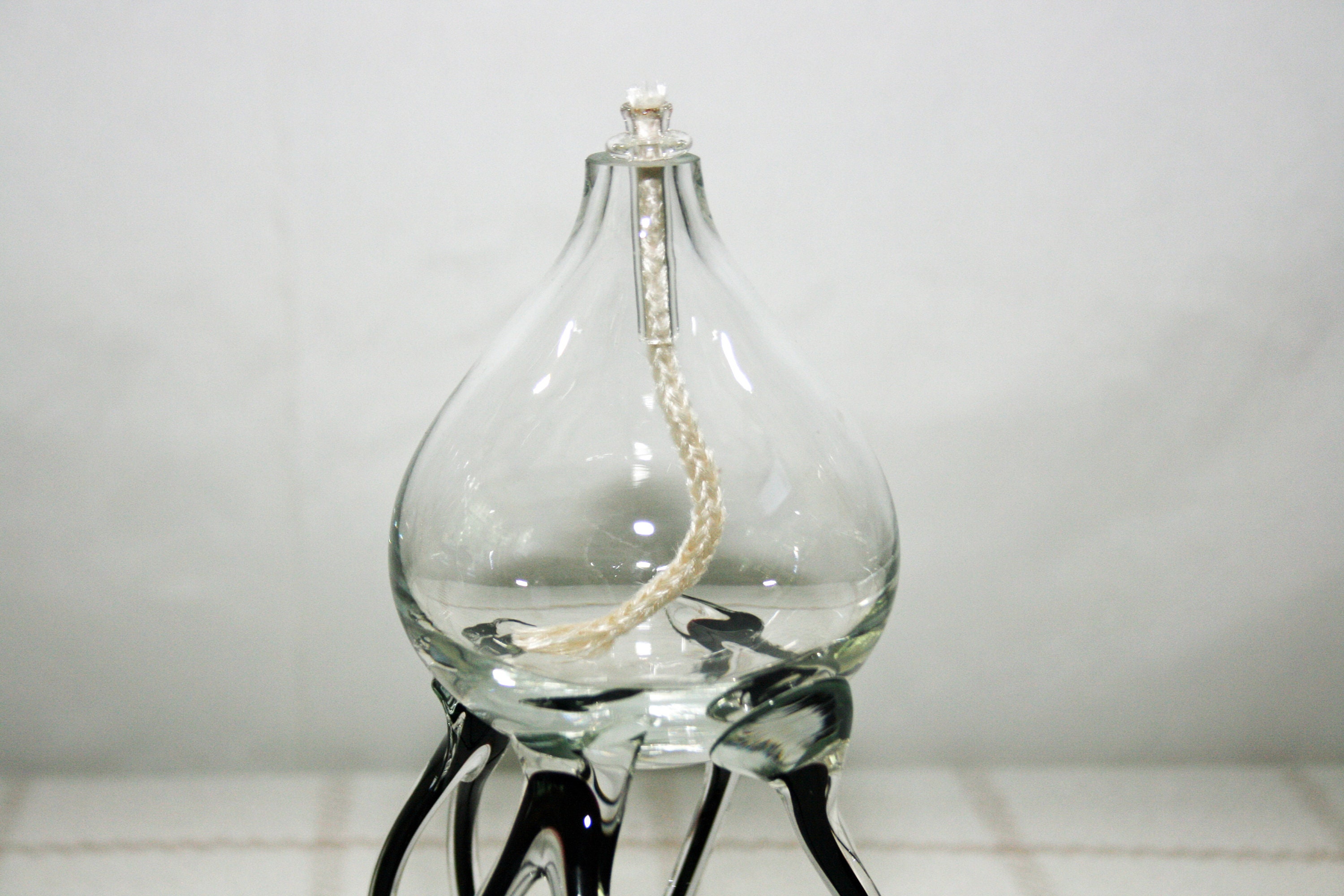 Vintage JOZEFINA Krosno Oil Lamp Blown Glass Freeform Oil Lamp Made in