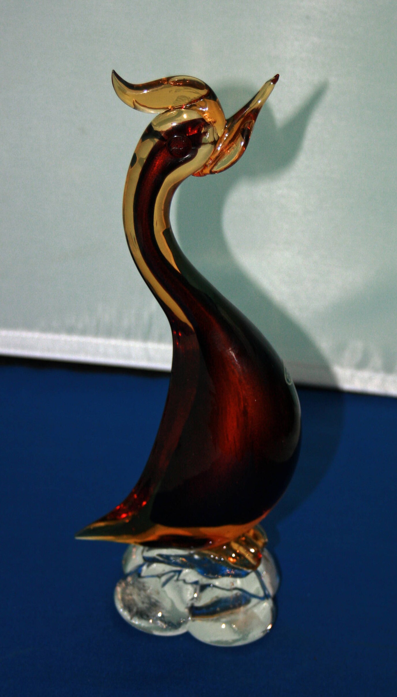 Vintage Murano Glass Hand Blown Sommerso Amber and Brown Glass Bird