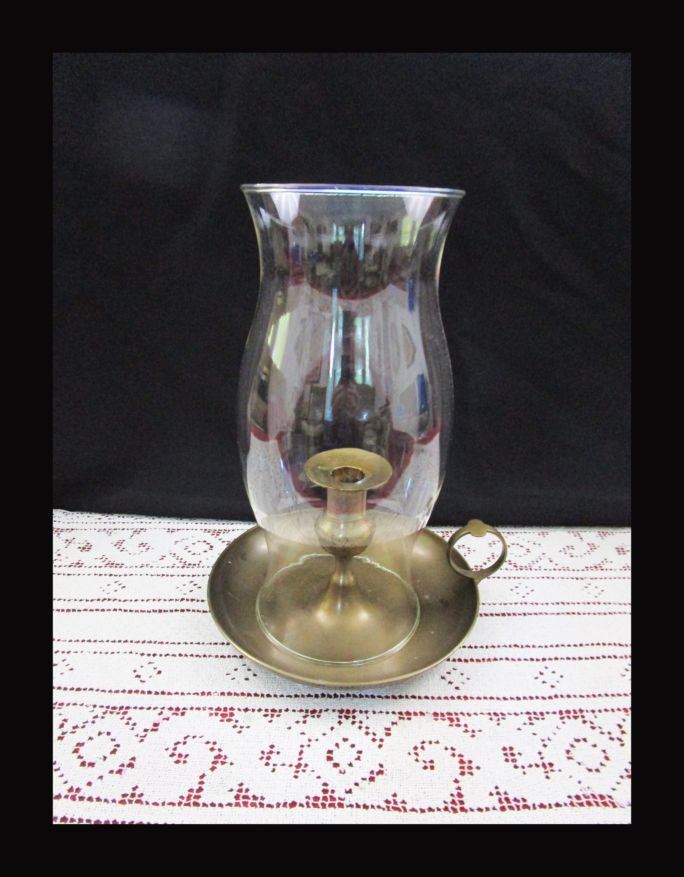 Vintage XLarge Solid Brass Chamber Stick and Glass Globe candle holder