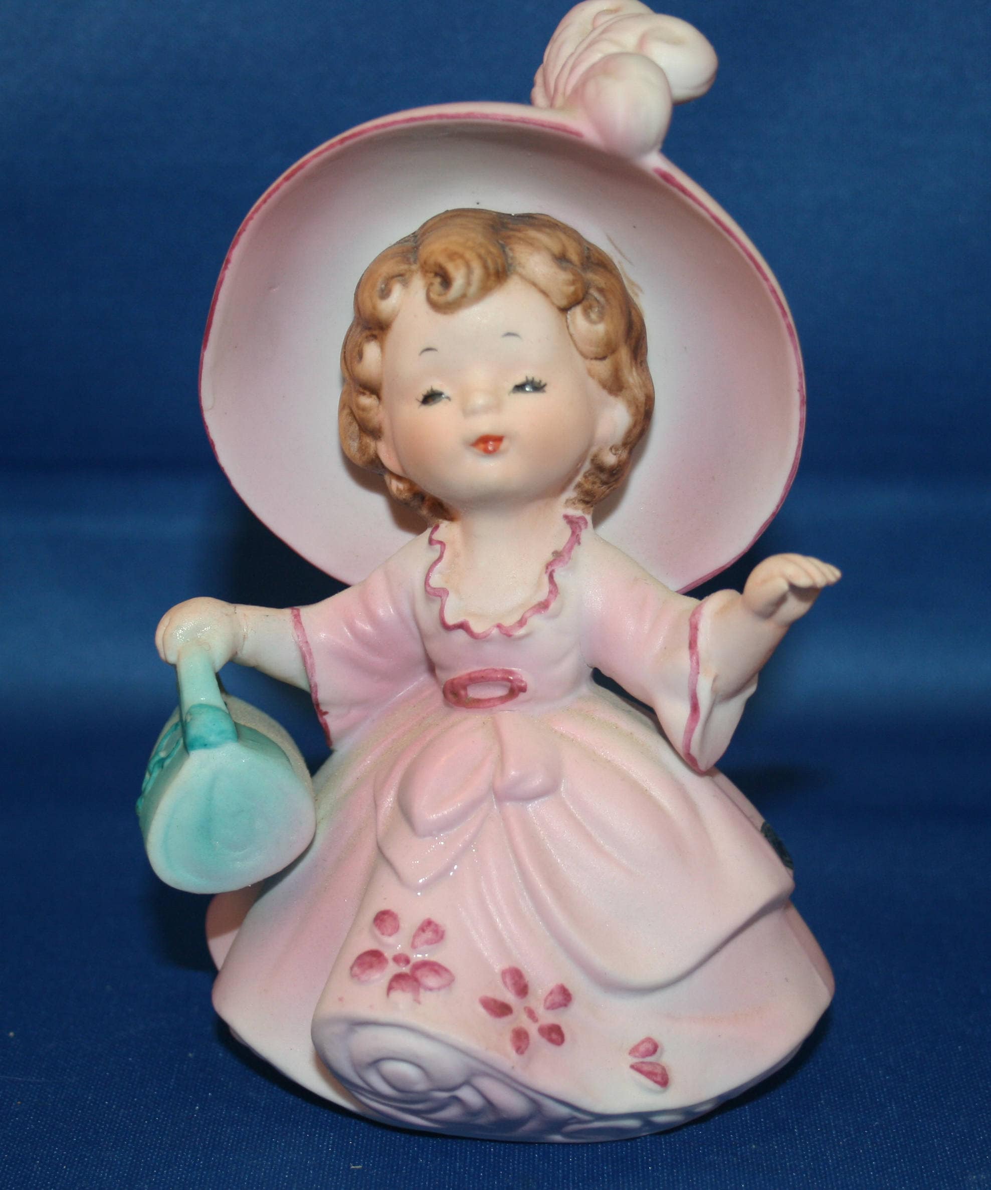 Vintage Josef Originals Girl Figurine in Pink Dress and Hat holding