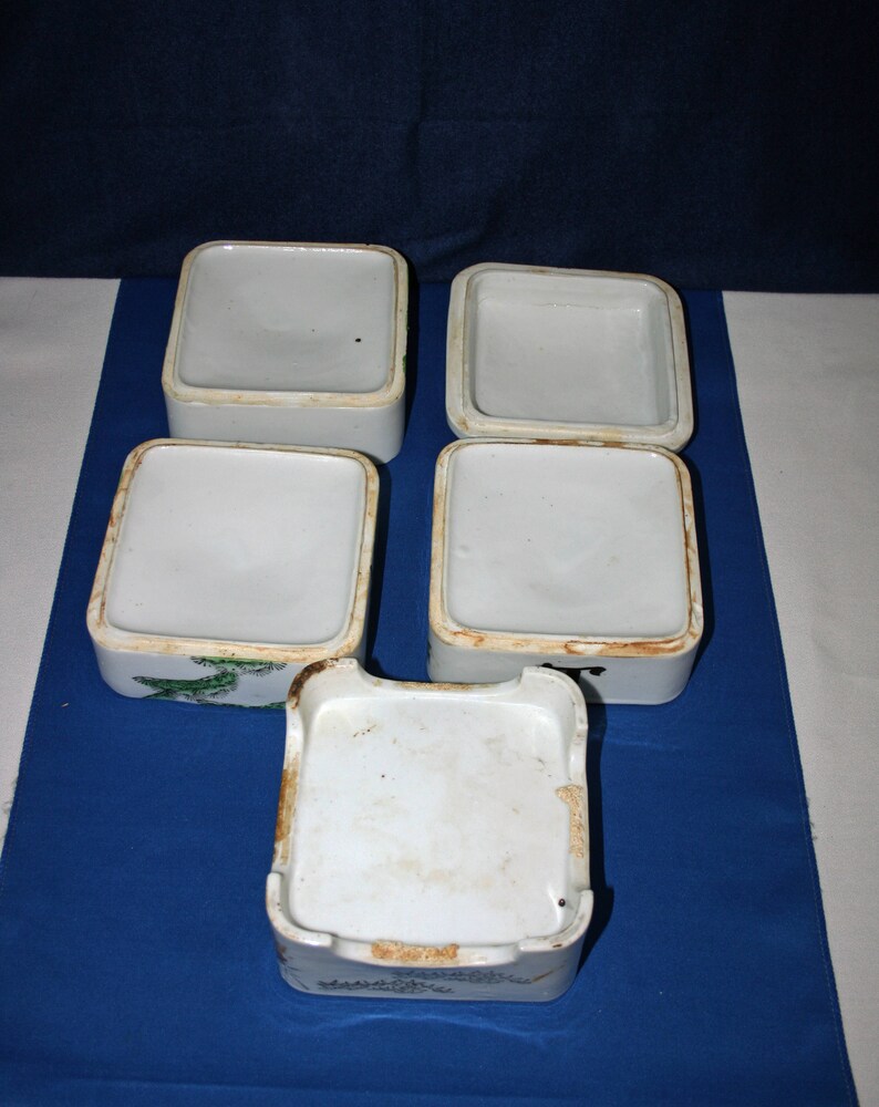 Antique Oriental Danju Jubako Koedo Stacking Box 4-Tier Matching Lid Lidded Ceramic Food Storage Tower stacking bowls nesting dish Japanese
