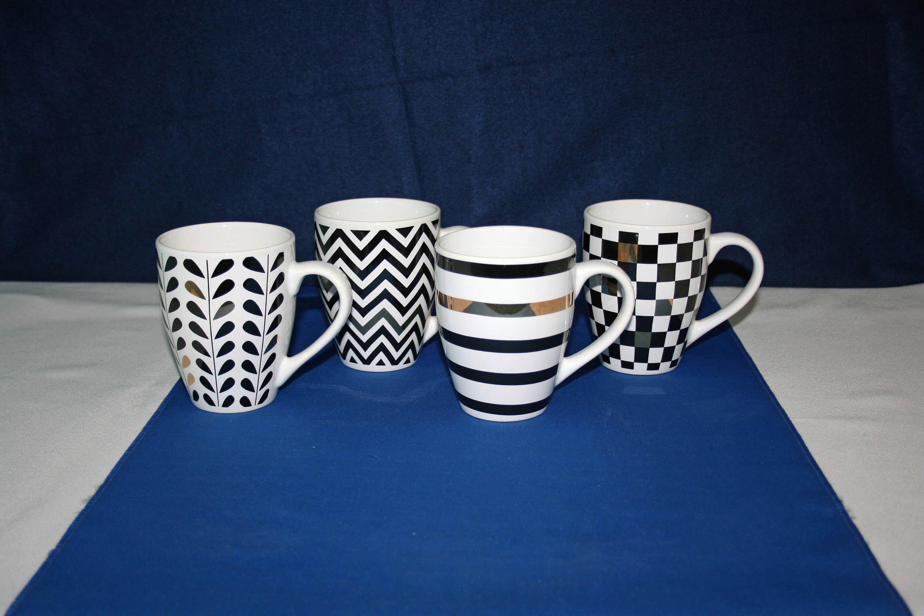 Vintage Coffee Mug Set Macy's Set of 4 New Old Stock Art Deco Black