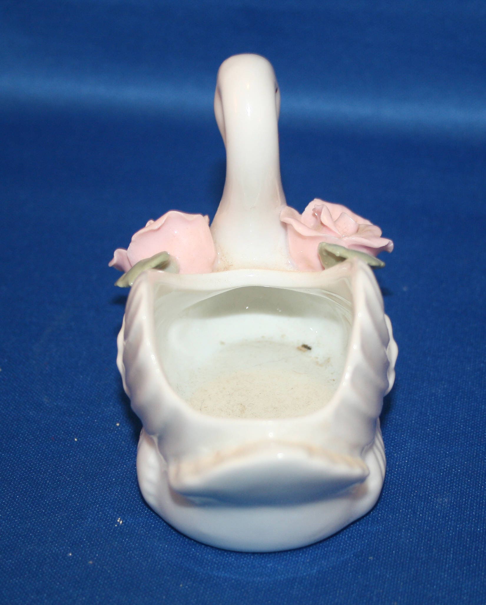Vintage Porcelain Swan Trinket Dish Planter with Hand Painted Pink