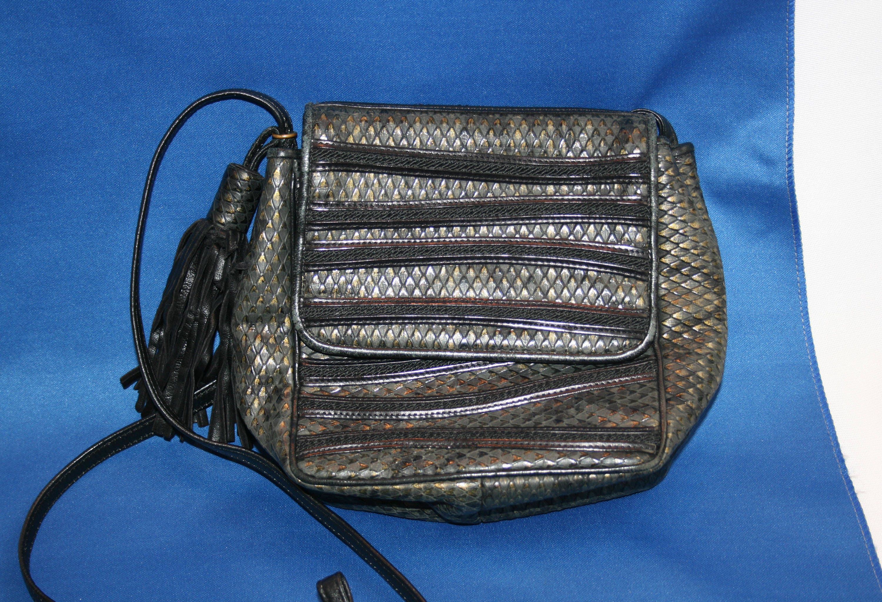 Vintage SHARIF Leather Faux Snakeskin Shoulder Bag, Made in the USA