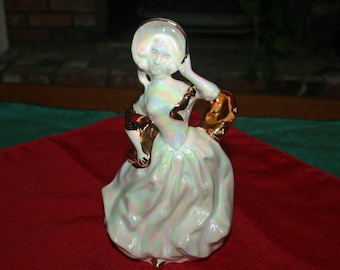 Vintage Iridescent Lady Figurine 22 kt Opalescent Gold by Holley Ross Pottery Porcelain China Figure Knick Knack Collectible