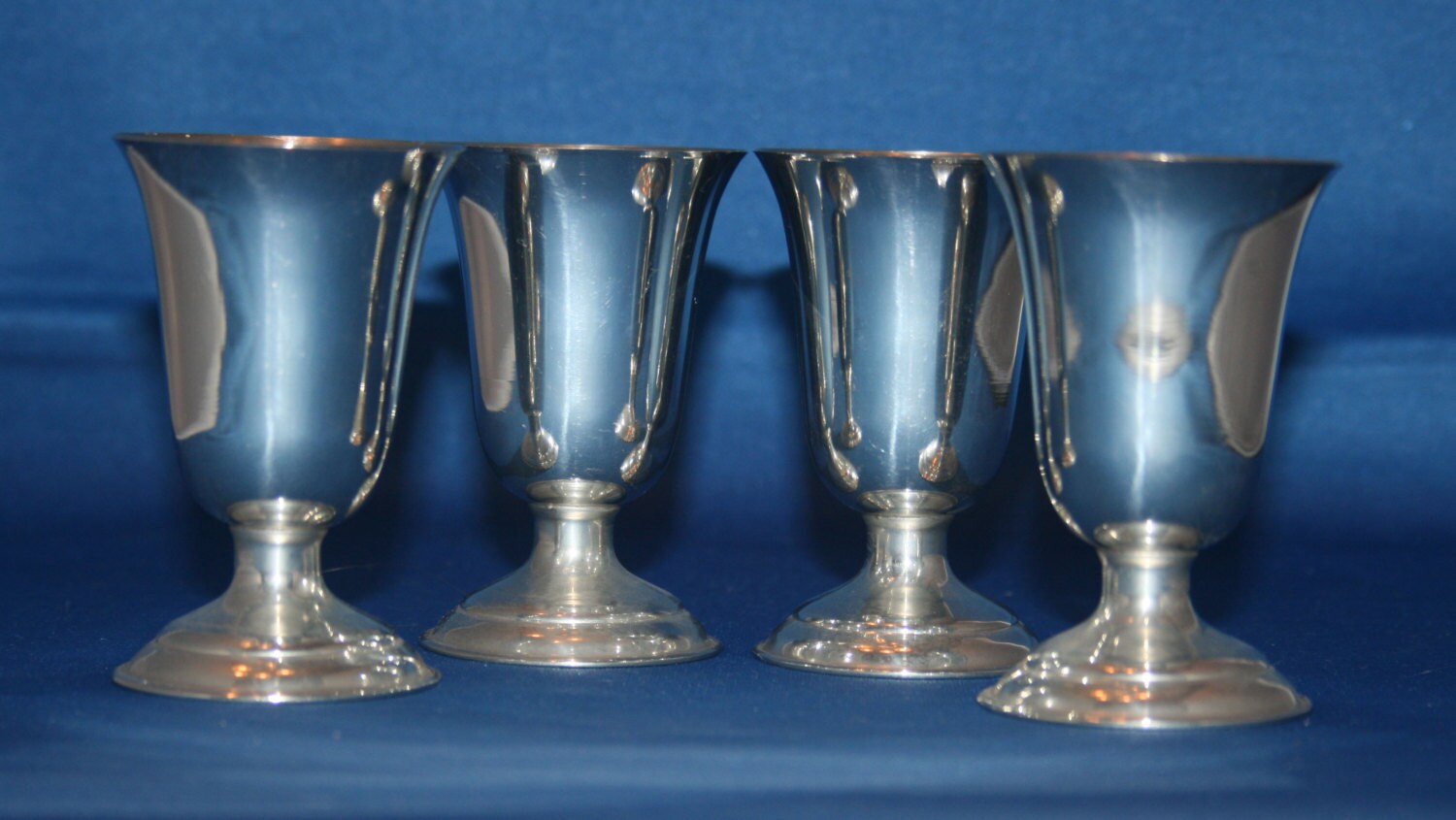 Vintage set of 4 Shot Cordial Jigger Stemmed Polished Pewter Glasses