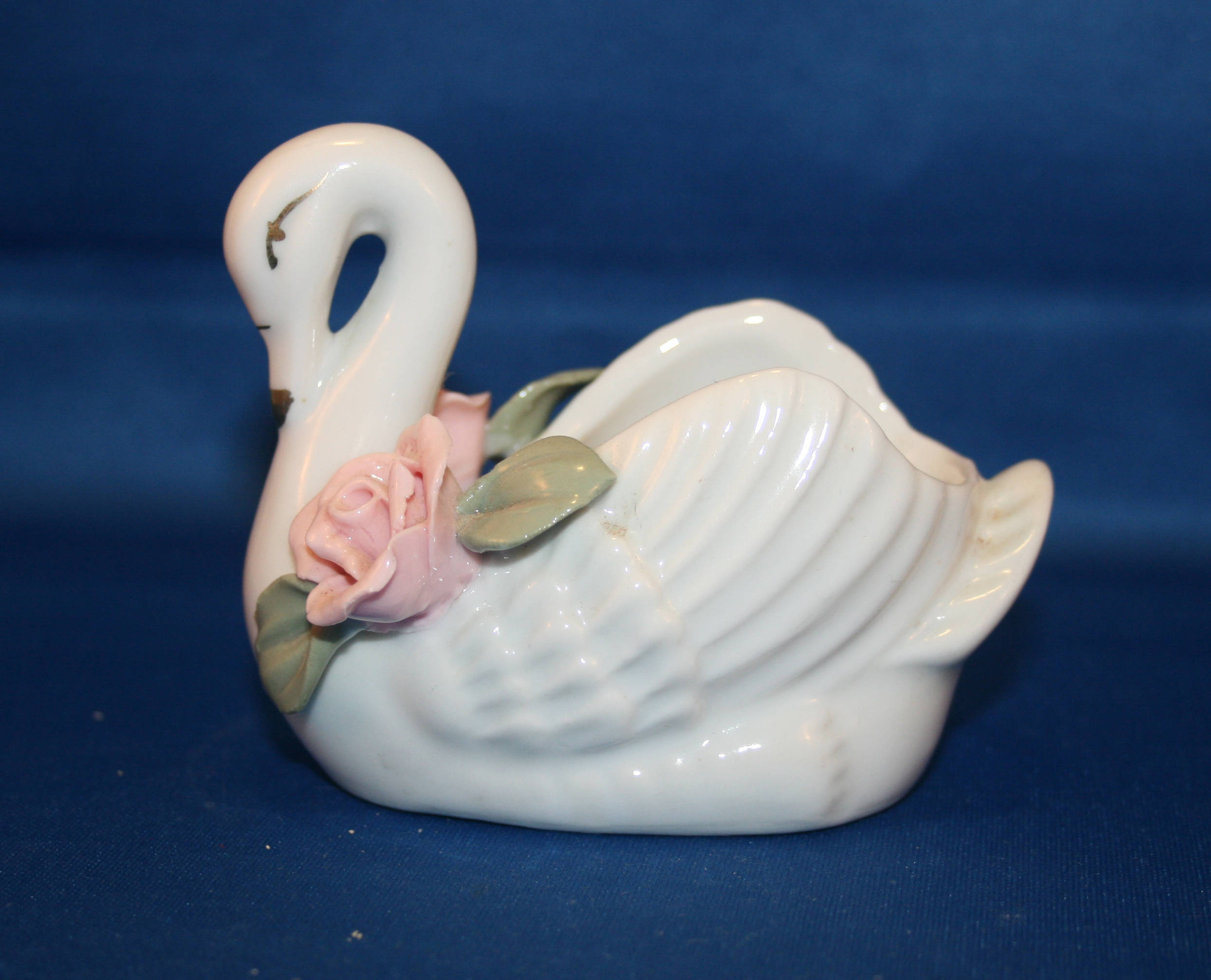 Vintage Porcelain Swan Trinket Dish Planter with Hand Painted Pink