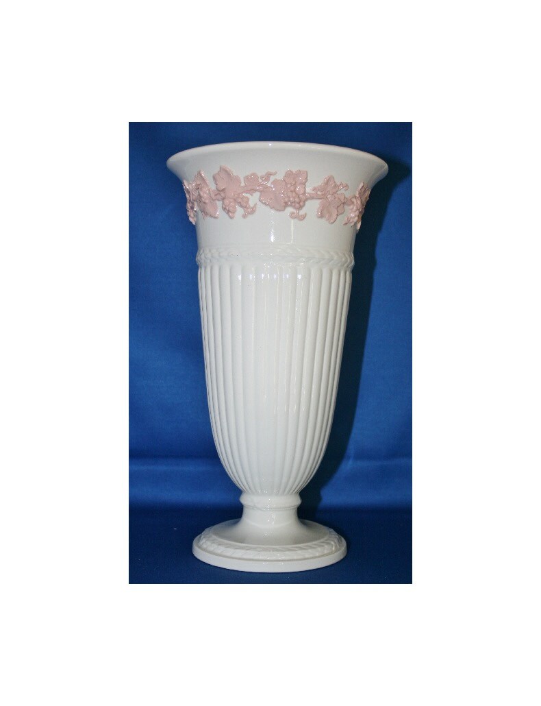 Vintage Flower Vase Wedgwood Queen’s Ware 11 Inch Vase Embossed Pink