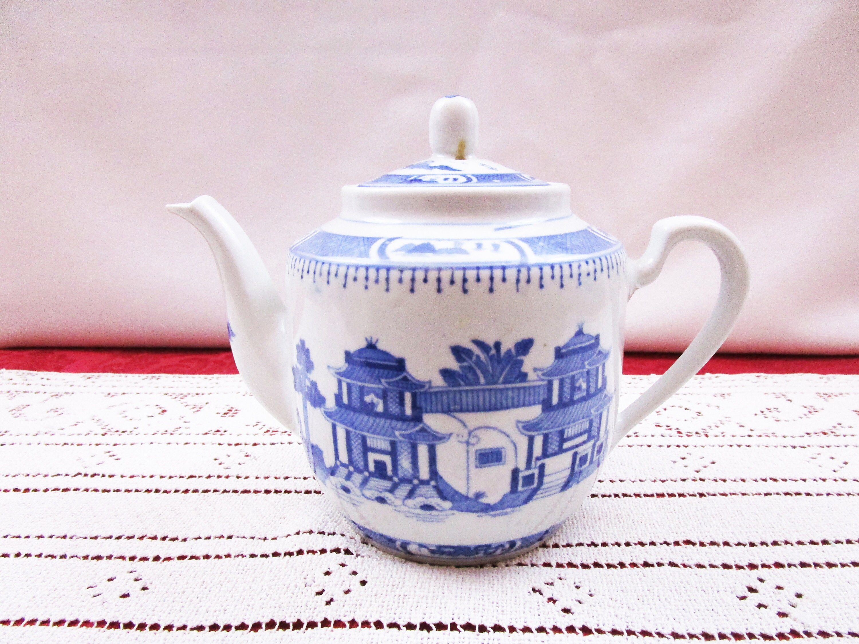 Vintage Oriental Teapot Blue and White Chinese Porcelain Tea Pot made